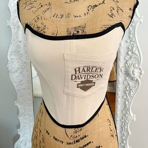 New York Couture Reworked Harley Davidson Tan Pocket Logo Motorcycle Corset Top